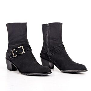 Stuart Weitzman Wmn Vintage Retro Black Fabric Buckle Moto Strap Ankle Boots 7.5
